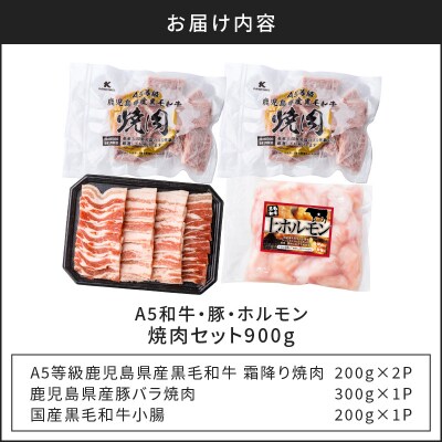 【A5和牛・豚・ホルモン】焼肉セット 900g　K002-055