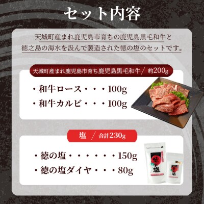 鹿児島黒毛和牛 焼肉セット 計約200g 徳の塩・ダイヤセット 計約230g 総計約430g 