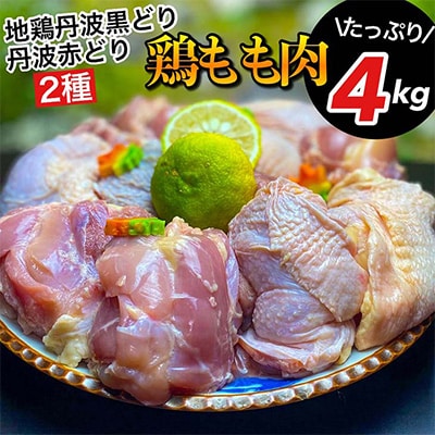 【訳あり】京都亀岡丹波山本の地鶏丹波黒どり&丹波赤どり モモ肉 各2kg 食べ比べセット