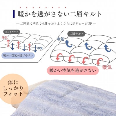 <京都金桝>羽毛布団 掛け布団 シングル ハンガリーホワイトダウン93% 二層キルト ブルー|ミスト