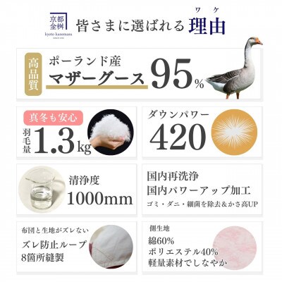 ＜京都金桝＞羽毛布団 掛け布団 シングル ポーランドマザーグースダウン95% ピンク|ロワーレ
