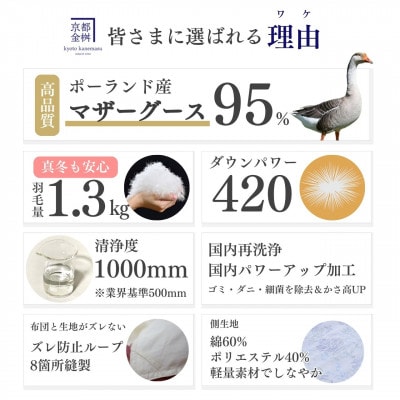 ＜京都金桝＞羽毛布団 掛け布団 シングル ポーランドマザーグースダウン95% ブルー|ロワーレ