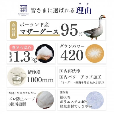 ＜京都金桝＞羽毛布団 掛け布団 シングル ポーランドマザーグースダウン95% ブルー|ロワーレ