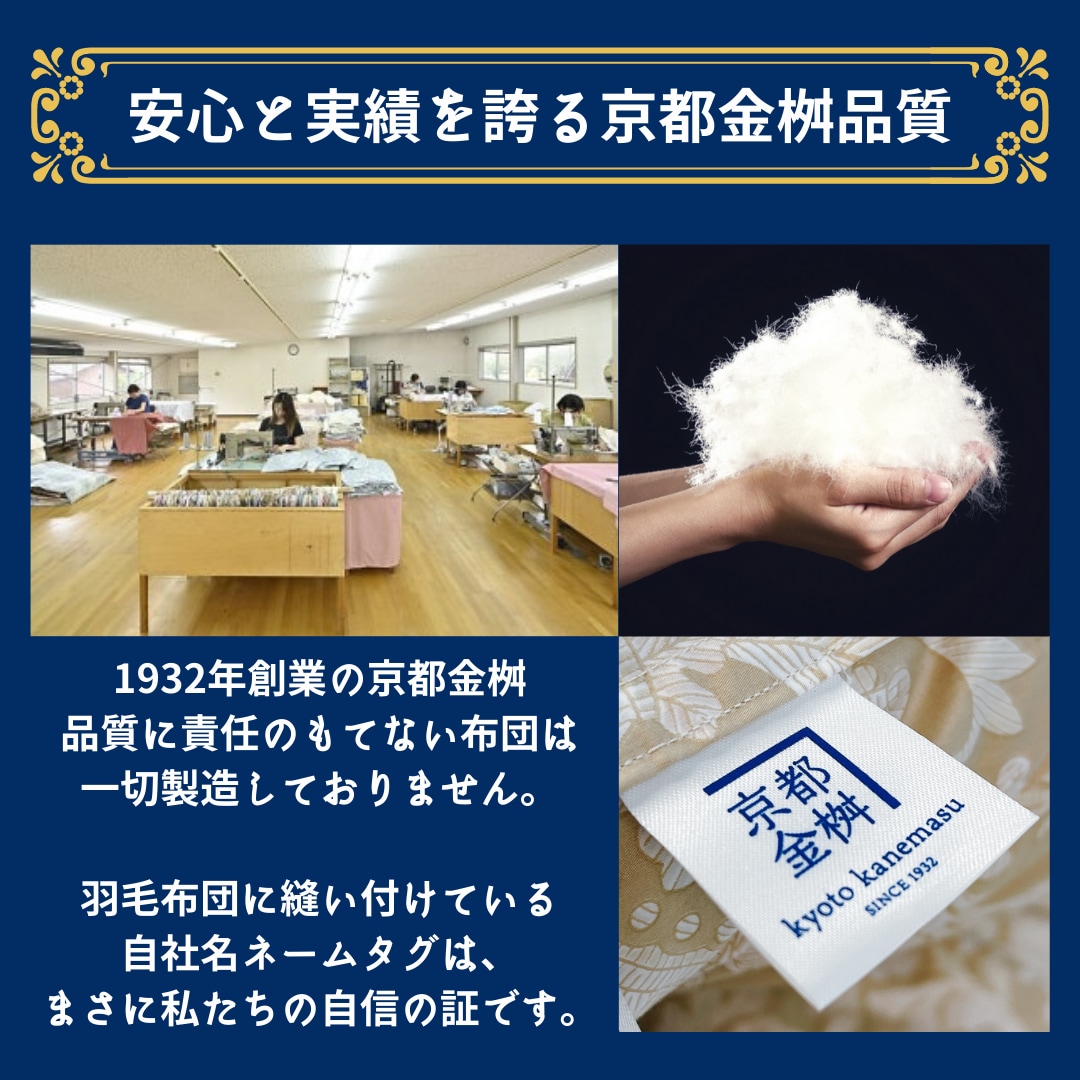 京都金桝の羽毛布団　掛布団　ポーランドマザーホワイトグースダウン95%　DP450　セーヌ　ブルー