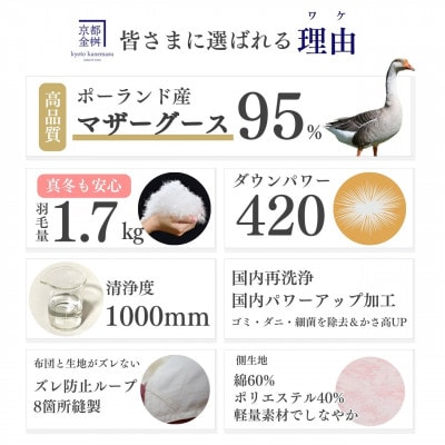 ＜京都金桝＞羽毛布団 掛け布団 ダブル ポーランドマザーグースダウン95% ピンク|ロワーレ