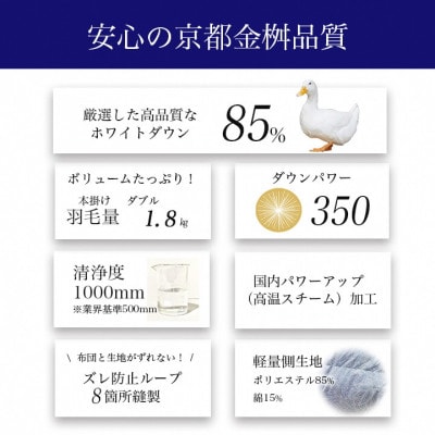 【訳あり】＜京都金桝＞色・柄おまかせ 本掛け 羽毛布団 ダブル ホワイトダウン85%