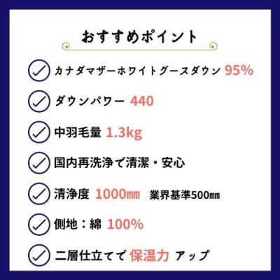 羽毛掛布団　シングル　カナダホワイトマザーグース95%　DP440　エフィットプラス　ブルー