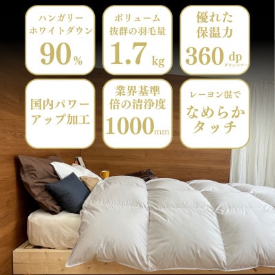 羽毛布団『ダブル』掛け布団 ハンガリーダウン90% パウダーグレー アクアプレーン