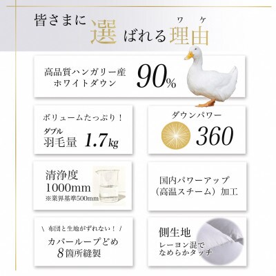 羽毛布団『ダブル』掛け布団 ハンガリーダウン90% パウダーグレー アクアプレーン