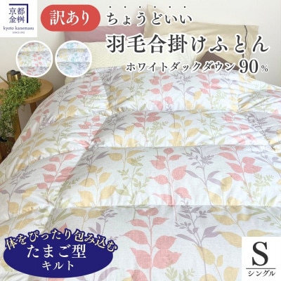 【訳あり】＜京都金桝＞ちょうどいい羽毛布団 合掛け シングル ホワイトダウン90% ピンク|フォリア
