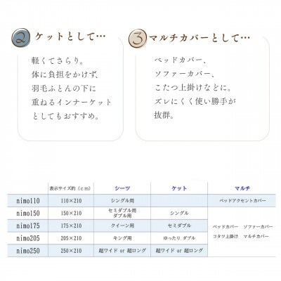 3WAY*ケット・シーツ・マルチカバー 綿&リヨセル キルトニット ブルー 無地|nimo 175