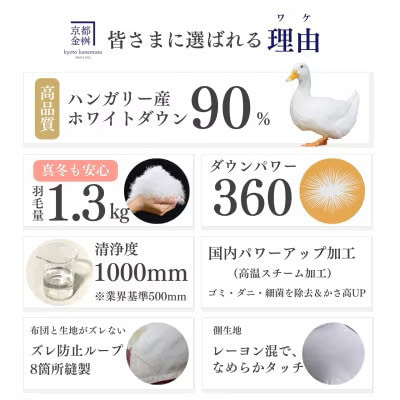 羽毛布団 本掛け カバー付(アイボリー)ハンガリーダウン90% シングル パウダーグレー アクア
