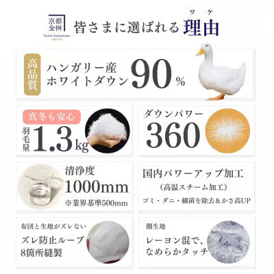 羽毛布団 本掛け カバー付(ホワイト)ハンガリーダウン90% シングル ブルー DP360 アクア