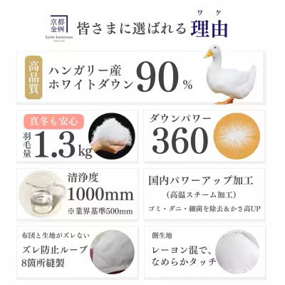 羽毛布団 本掛け カバー付(ホワイト)ハンガリーダウン90% シングル アンバーホワイト アクア