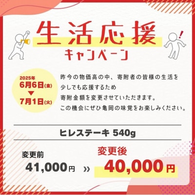 【A4～A5】京丹波かぐら厳選!京丹波姫牛ヒレステーキ540g(180g×3枚)ソース、スパイス付