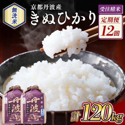 【毎月定期便】無洗米 京都丹波産 キヌヒカリ 10kg(5kg×2袋)※お申込後精米全12回