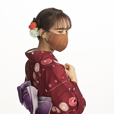 【京職人×学生の想い】京友禅の技術と柿渋の力の融合で誕生したこだわりマスク一点[柿渋(茶)色]