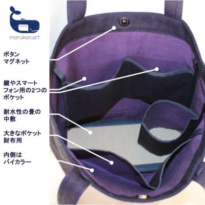 日本製デニムトートバッグ　フラワーオブライフ(ブルー)4