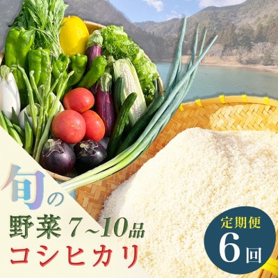 【毎月定期便】訳あり 農家直送!旬の野菜7～10品+コシヒカリ2kg 詰め合わせセット全6回