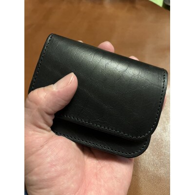 上質なタンニン鞣し・サドルレザー茶芯で製作・ミニトラッカーウォレット・ブラック(LW-02-BLK)