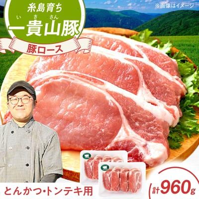 一貴山豚 ロースとんかつ・トンテキ用 計960g(120g×8枚) /いきさん牧場[AGB031]