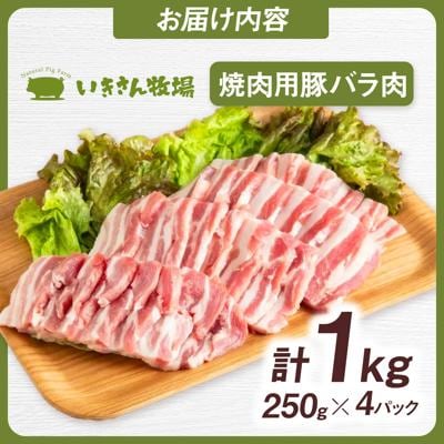 一貴山豚 焼肉用バラ肉 計1kg(250g×4p) 糸島市/いきさん牧場 豚肉 [AGB035]