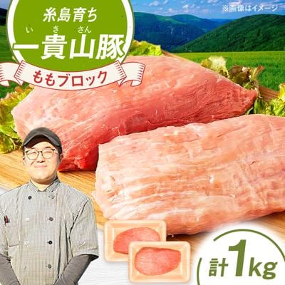 一貴山豚 モモブロック 1kg 糸島市/いきさん牧場 豚肉 [AGB038]