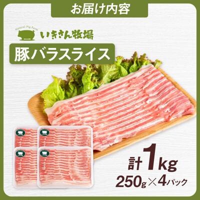 一貴山豚 バラスライス 計1kg(250g×4p) 糸島市/いきさん牧場 豚肉 [AGB041]