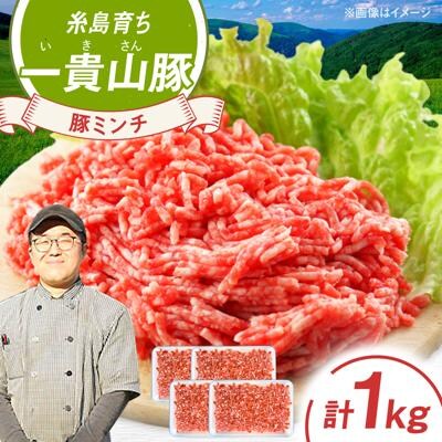 一貴山豚 ミンチ 計1kg(250g×4p) 糸島市/いきさん牧場 豚肉 [AGB053]