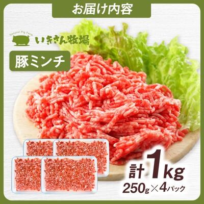 一貴山豚 ミンチ 計1kg(250g×4p) 糸島市/いきさん牧場 豚肉 [AGB053]