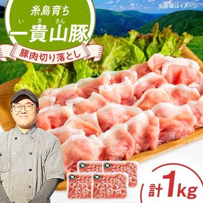 一貴山豚 切り落とし 計1kg(250g×4p)  糸島市/いきさん牧場 豚肉 [AGB057]