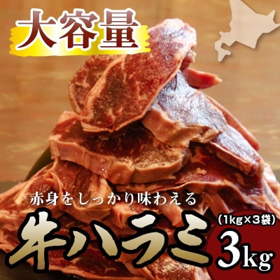 牛ハラミ 1kg×3袋 | 牛肉 ビーフ 厚切り スライス 熟成 冷凍 大容量 焼肉 滝川市