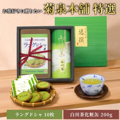 菊泉本舗特選 ラングドシャ10枚 美濃白川茶200g×1缶 国産 和菓子 緑茶