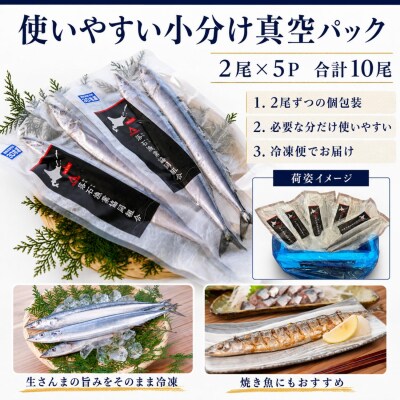 【北海道根室産】冷凍生さんま2尾×5P G-20006