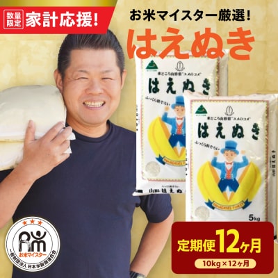 12ヶ月定期便 令和7年産 はえぬき 10kg(5kg×2袋)×12回 計120kg