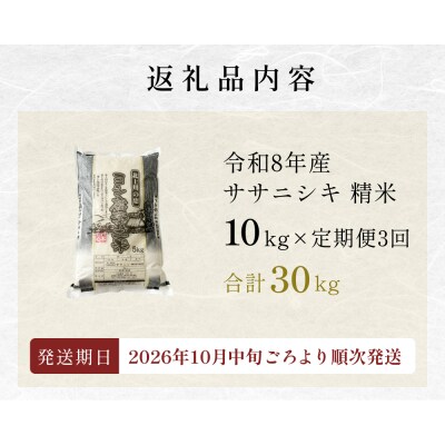 <先行受付> 【定期便3回】 米 令和8年産 ササニシキ 精米 30kg (10kg×3) 新米