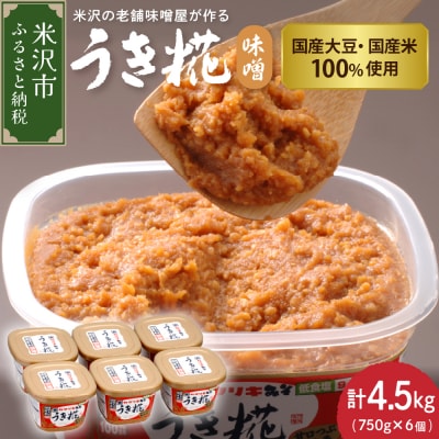 塩分 控えめ うき糀 味噌 750g × 6個 計4.5kg 国産大豆 国産米 100% 使用 甘口