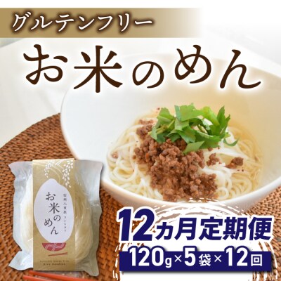 【12回定期便】グルテンフリー!一等級コシヒカリ使用「信州八重原　お米のめん」5袋入り