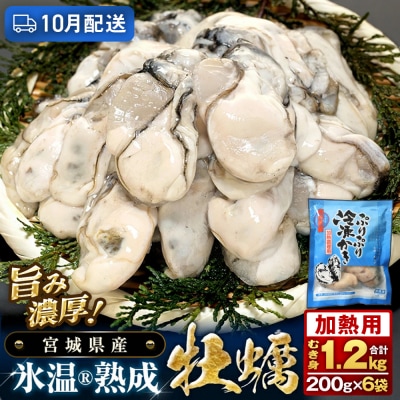 【10月配送】加熱用 牡蠣 むき身 宮城県産 氷温熟成かき 200g × 6袋 小分け 1.2kg 