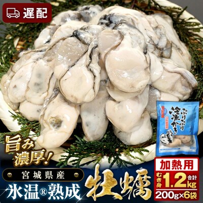 【遅配】加熱用 牡蠣 むき身 宮城県産 氷温熟成かき 200g × 6袋 小分け 1.2kg 冷凍