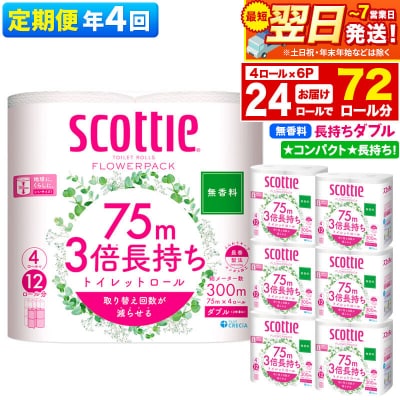 《4回定期便》トイレットペーパー 3倍長持ち 24個 ダブル|15_nsc-100604db