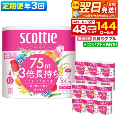 《3回定期便》トイレットペーパー 3倍長持ち 48個 ダブル|15_nsc-101203da