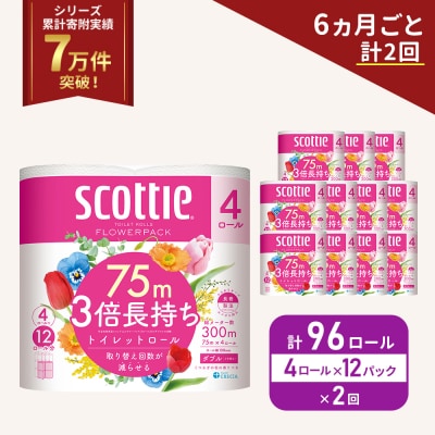 定期便 トイレットペーパー ダブル 3倍 長持ち4R入×12P《計2回》[No.5704-1064]