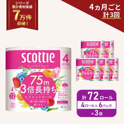 定期便 トイレットペーパー ダブル 3倍長持ち 4R入×6P《計3回》[No.5704-1067]
