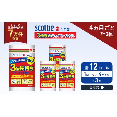 定期便 キッチンペーパー 4P入 キッチンタオル スコッティ《計3回》[No.5704-1097]