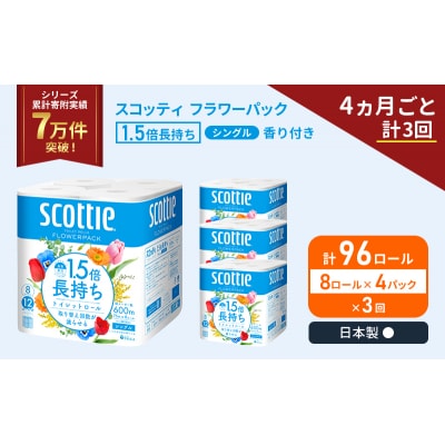 定期便 トイレットペーパー シングル 1.5倍長持ち 96R《計3回》[No.5704-1163]