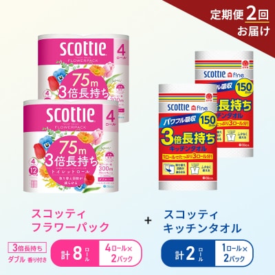 【6ヶ月ごと計2回お届け】キッチンペーパー+トイレットペーパー2P[No.5704-1755]