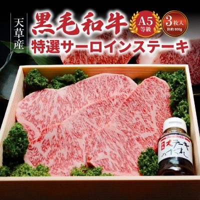 指定日必須★天草産 黒毛和牛 A5等級 特選サーロインステーキ 3枚_S001-002