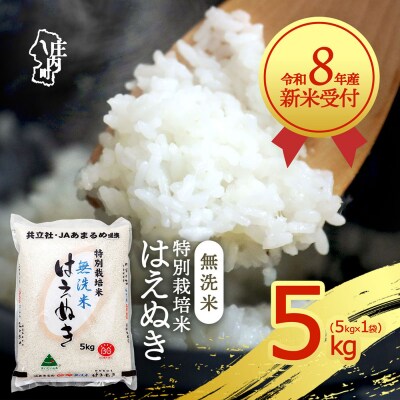 【新米受付】R8年産 特別栽培米 はえぬき無洗米 5kg【10月より順次発送】