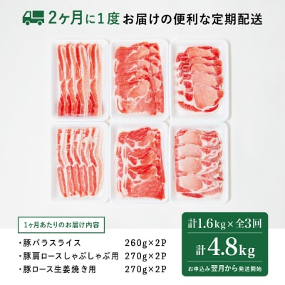 【定期便 全3回】鹿児島産 豚肉3種類セット 1.6kg×3回(合計4.8kg)[2ヶ月に1度]